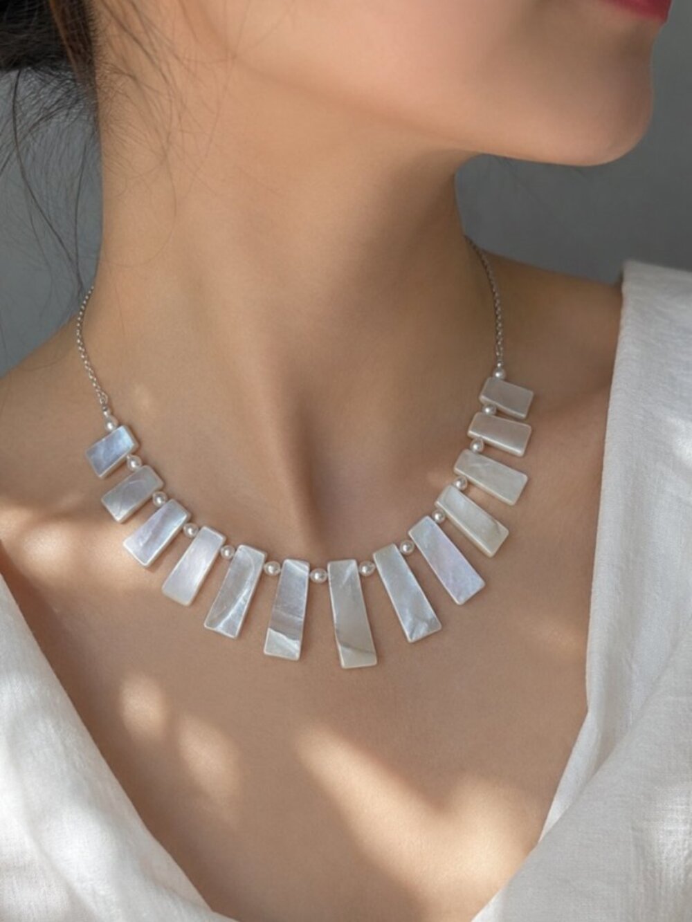 Architectural Mother of Pearl & Freshwater Pearl Statement Necklace